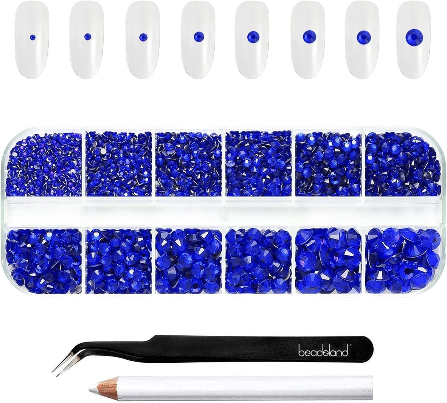Beadsland 2500st Glas Nailart Strasssteine ​​​​Kristall Flatback Edelsteine ​​​​Runde, ​​Für Handwerk Gemischt 8 Größen SS4 ~ SS30 Mit Picking Pinzette Und Stift (Kristall Weiss)