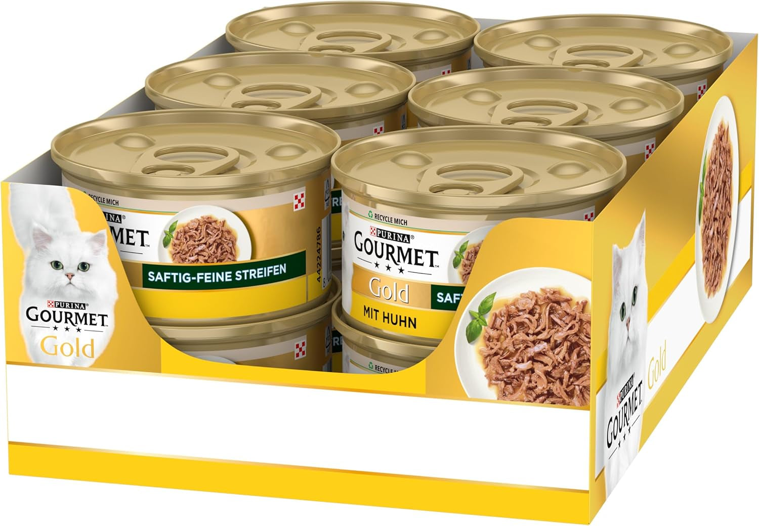 Gourmet suckulenta remsor i guld, våt kattmat med kyckling, förpackning om 12 (12 x 85 g)