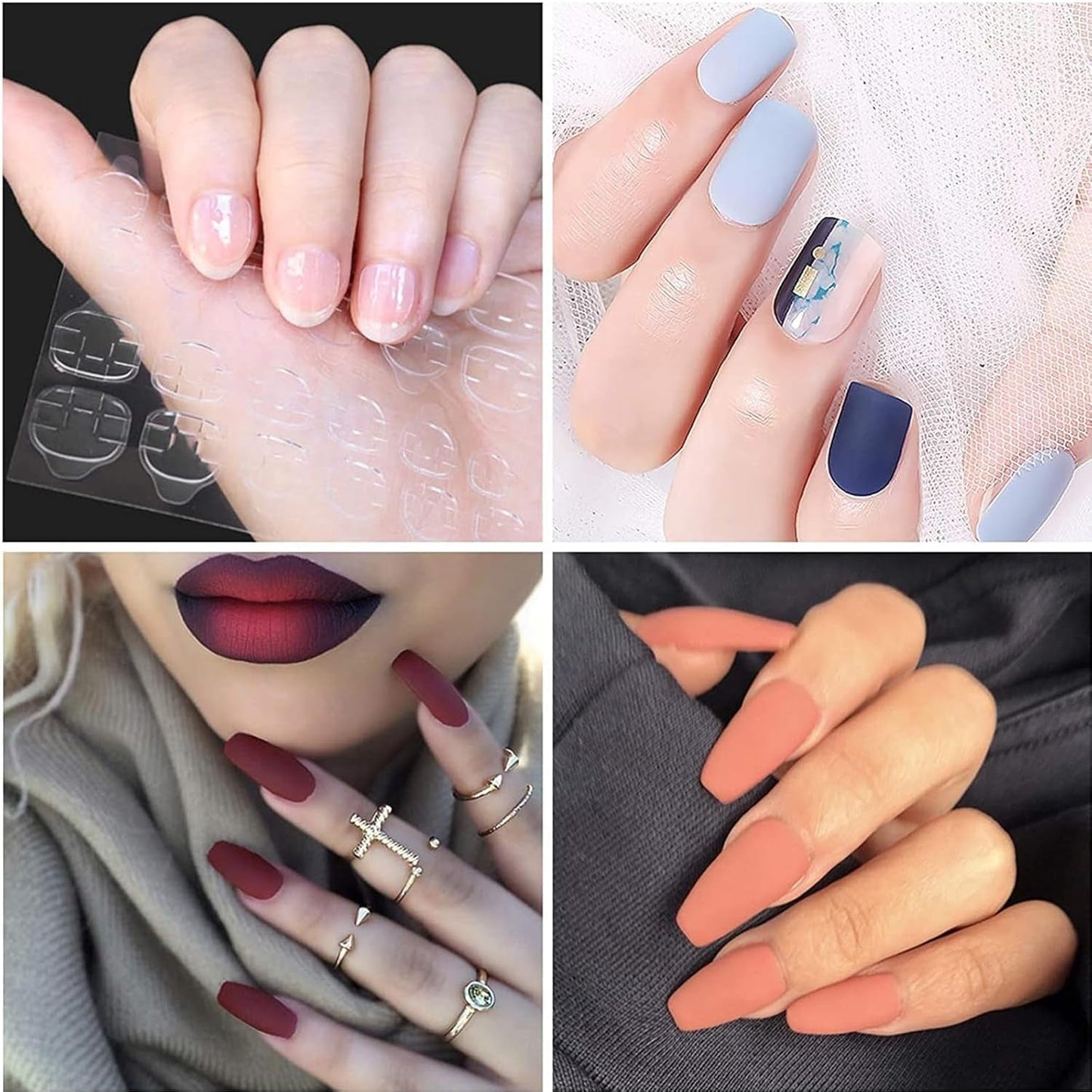 100 st Nail Art-mallar Modelleringsmallar Självhäftande med 4 ark genomskinliga nagelkuddar och 3 nagelfiler Gel Nagelförlängningstillbehör för konstgjorda naglar
