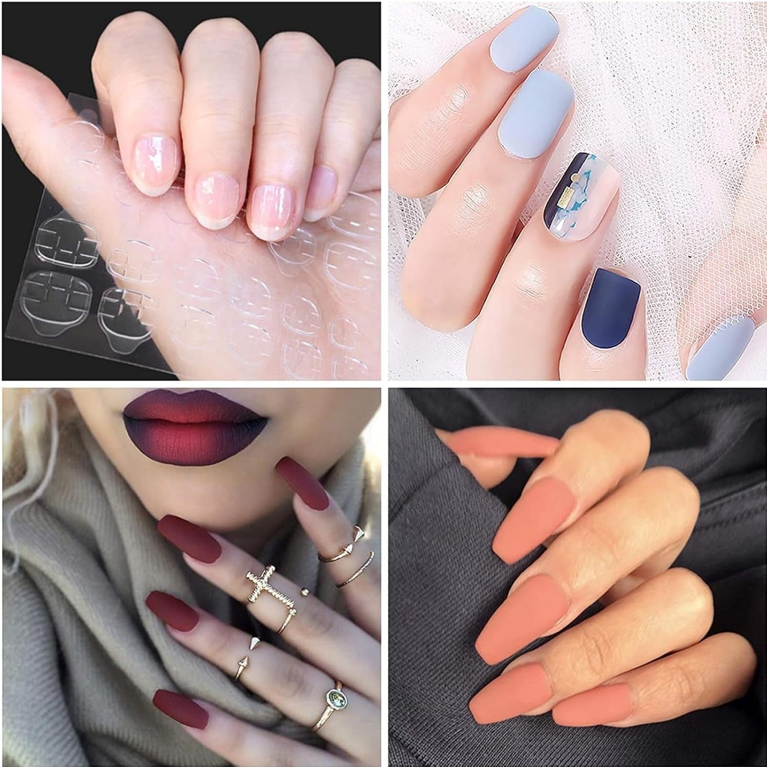 100 st Nail Art-mallar Modelleringsmallar Självhäftande med 4 ark genomskinliga nagelkuddar och 3 nagelfiler Gel Nagelförlängningstillbehör för konstgjorda naglar