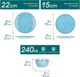 Vancasso Macaron kaffeservis i porslin, 12 delar färgglad kaffeservering för 4-12 personer, koppset, innehåller kaffekoppar, fat och desserttallrikar