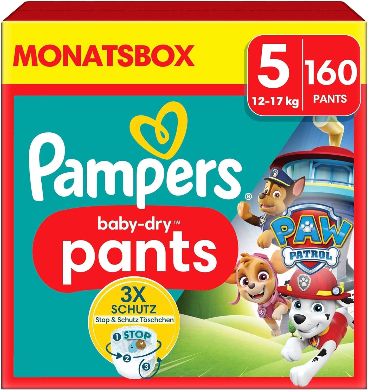 Pampers blöjor Paw Patrol Pants storlek 5 (12-17Kg) Baby-Dry, Junior med Stop and Protect-ficka, MÅNADSBOX, 160 blöjor Naty Shop 5 (160 st) Nyhet