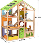 Hape Four Seasons Wooden Doll's House Prisbelönt trevånings dockhus med möbler, tillbehör, flyttbara trappor och vändbart tak för varje säsong Dockhus Naty Shop