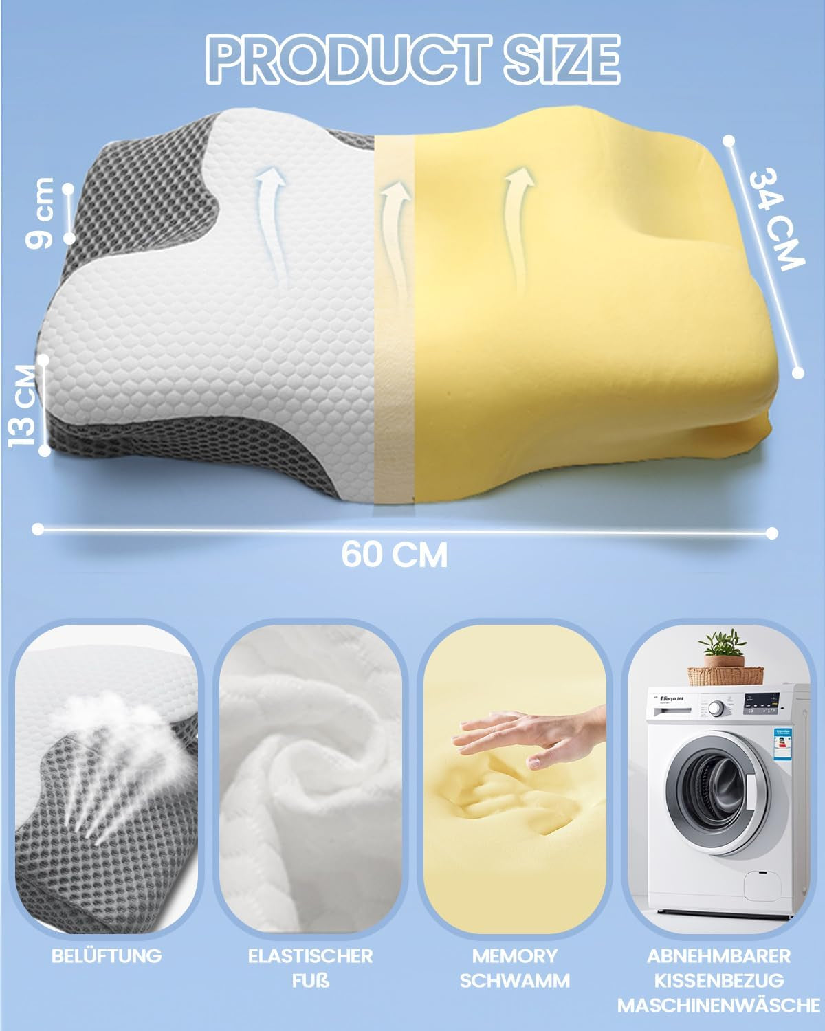 2 i 1 nackkudde Kudde Memory Foam Kudde Ergonomisk ortopedisk kudde 2 Sovhöjd Nackstödskudde för sida / rygg / magstöd Cervikala ortopediska kuddar Naty Shop