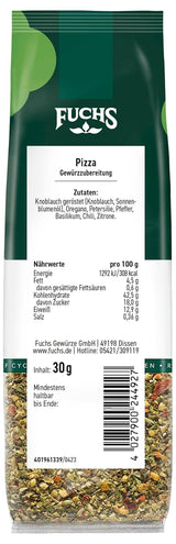 Fuchs Gewürze - Pizza Gewürzzubereitung i återvinningsbar Nachfüllbeutel, Gewürzmischung mit Italianen Kräutern, idealisk för Bruschetta - 30 g