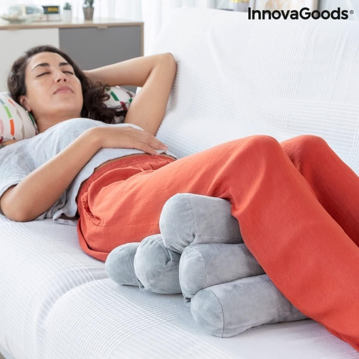 Innovagoods® 5-moduls multifunktionell ergonomisk tubkudde, vikbar, robust och hållbar, sammetsdesign, bomull/Pp-material, idealisk för kontor, hem, distansarbete, bil. Naty Shop standardkuddar