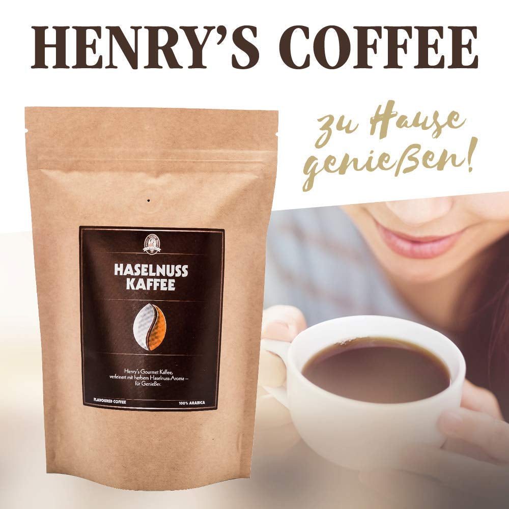 Henry's hasselnötskaffe 1000g - Raffinerat gourmetkaffe med de finaste smakerna - hantverksrostat - förstklassiga kaffebönor