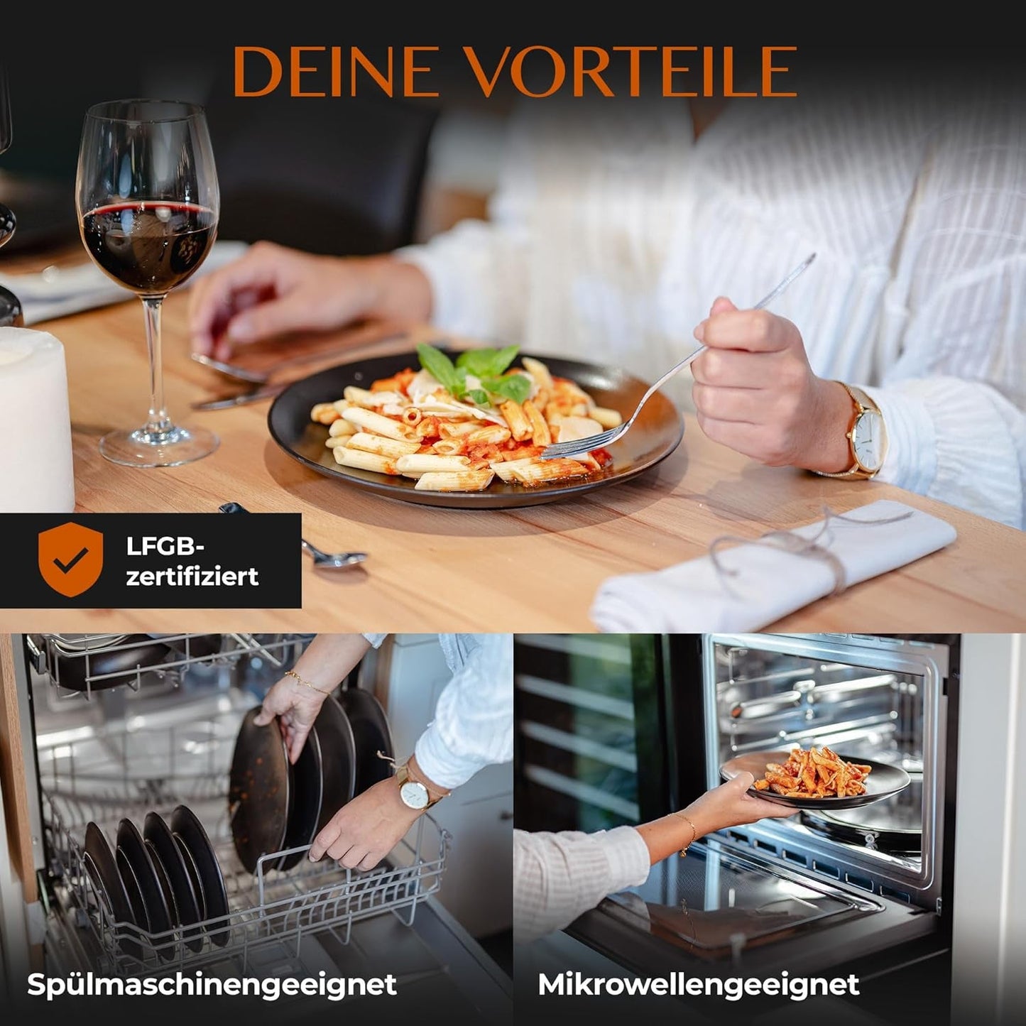 12-delat servisset i stengods - Prairie Line - Elegant design i bruna/svarta toner, set med 4 middagstallrikar, 4 desserttallrikar och 4 middagstallrikar/premiumkollektion