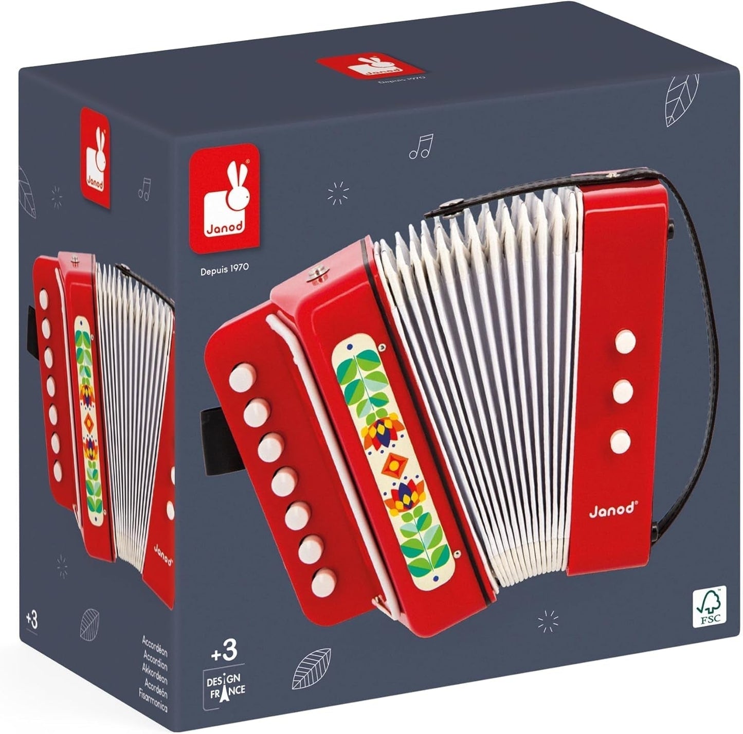 Janod - Dragspel Gioia - Musikinstrument för barn - Rollspel och tidig musikalisk utbildning - Med rem - Från 3 år, J07654 Jucarii Bebe Naty Shop