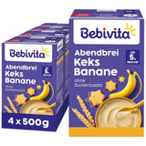 Kvällsgröt med kex och bananer (4x500g), mjölkgröt från 5 månader, utan tillsatt socker, med värdefulla mineraler och vitaminer, mycket mättande