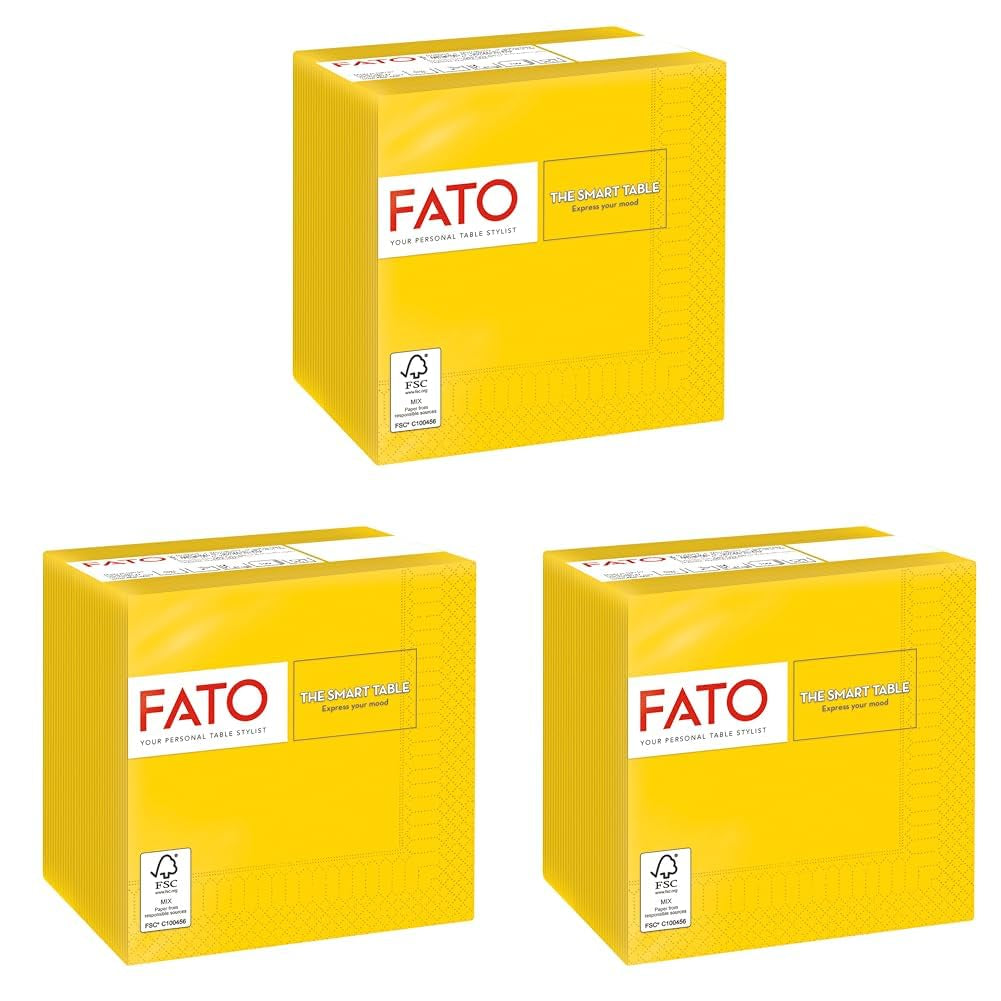 , Engångspappersservetter, idealiska för aptitretare och cocktails, paket med 100 servetter, storlek 24X24, 4-lagers, 2-lagers, gult, 100 % rent cellulosapapper, Fsc-certifierat (paket med 3)
