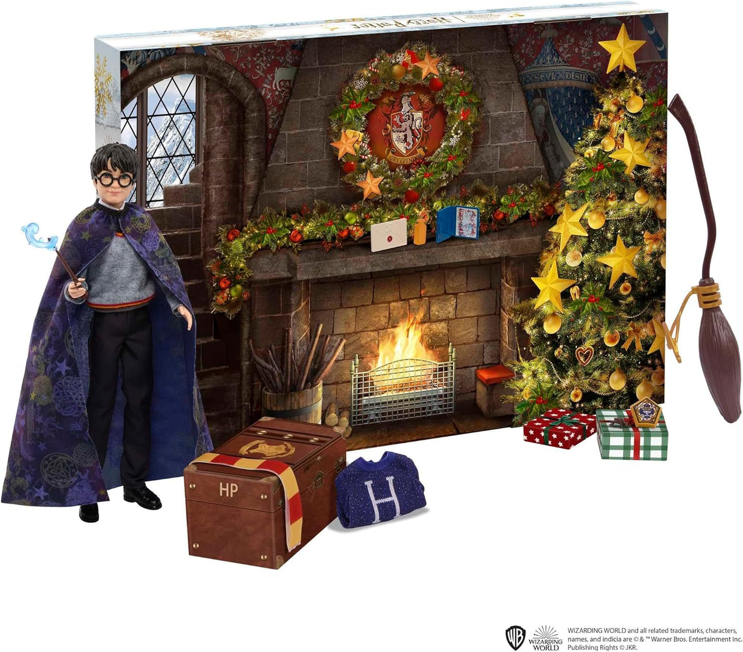 HARRY POTTER Gryffindor adventskalender - 24 berättelser, magiska överraskningar, Hogwarts gemensamma rum, verklighetstrogna ansikte, för fans 6+, HND80 Naty Shop Dolls