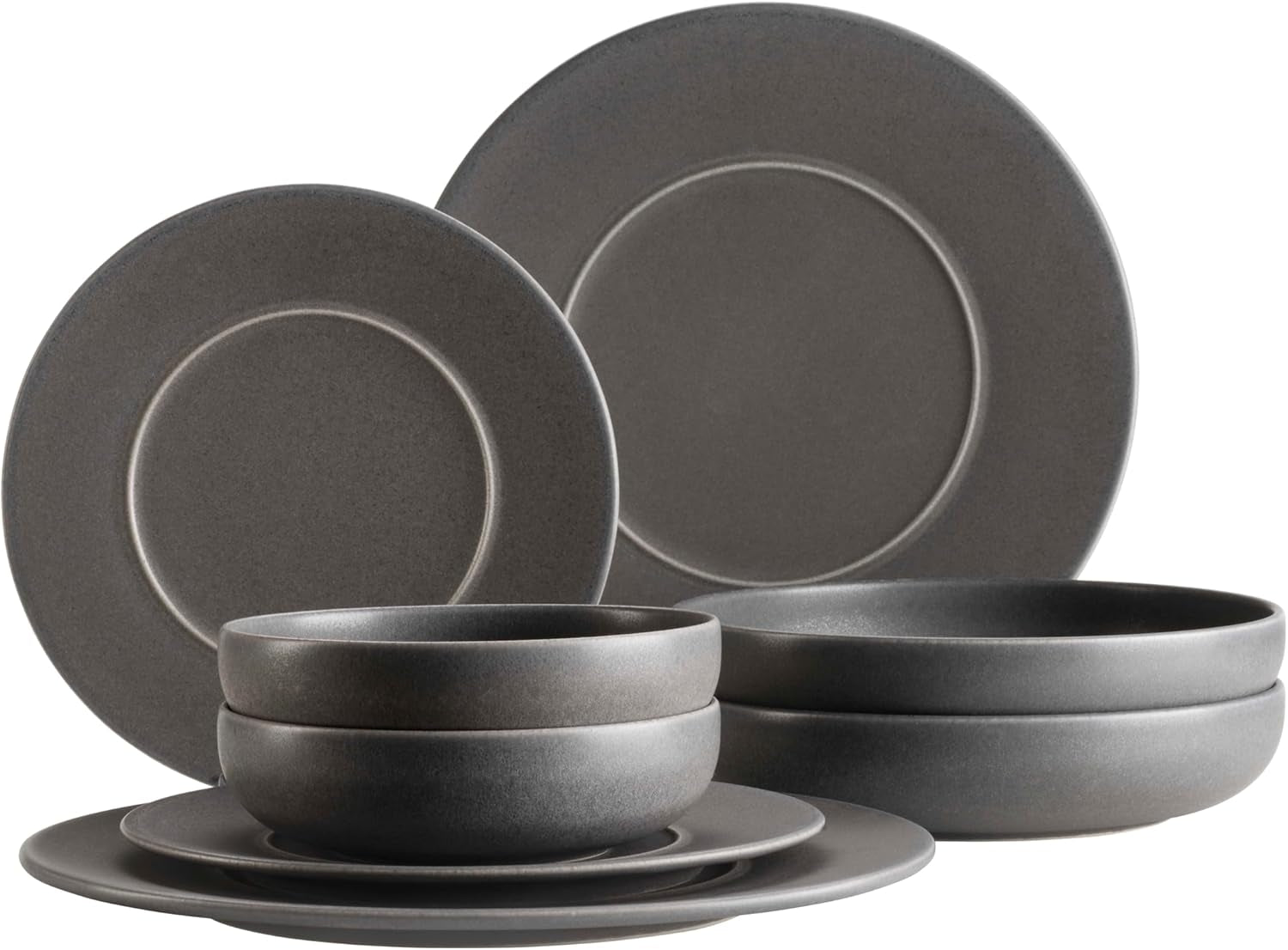 MÄSER Unico-serien, servisset för 2, tidlös, elegant, 8-delad keramisk bordsservice, stengods, antracit