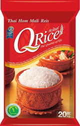 Q RICE | Jasmin Reis 100% Langkorn aus Thailand | Doftande aromatisk mit leicht klebriger Textur | Idealisk för curry, skålar och asiatiska rätter 1 x 20 kg