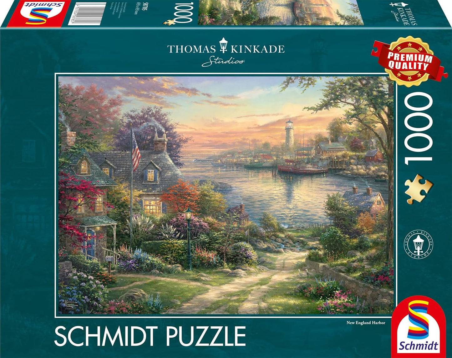 Schmidt Spiele 58785 Thomas Kinkade, New England Harbor, pussel 1000 bitar, färgstarkt Pussel Naty Shop Standardtitel