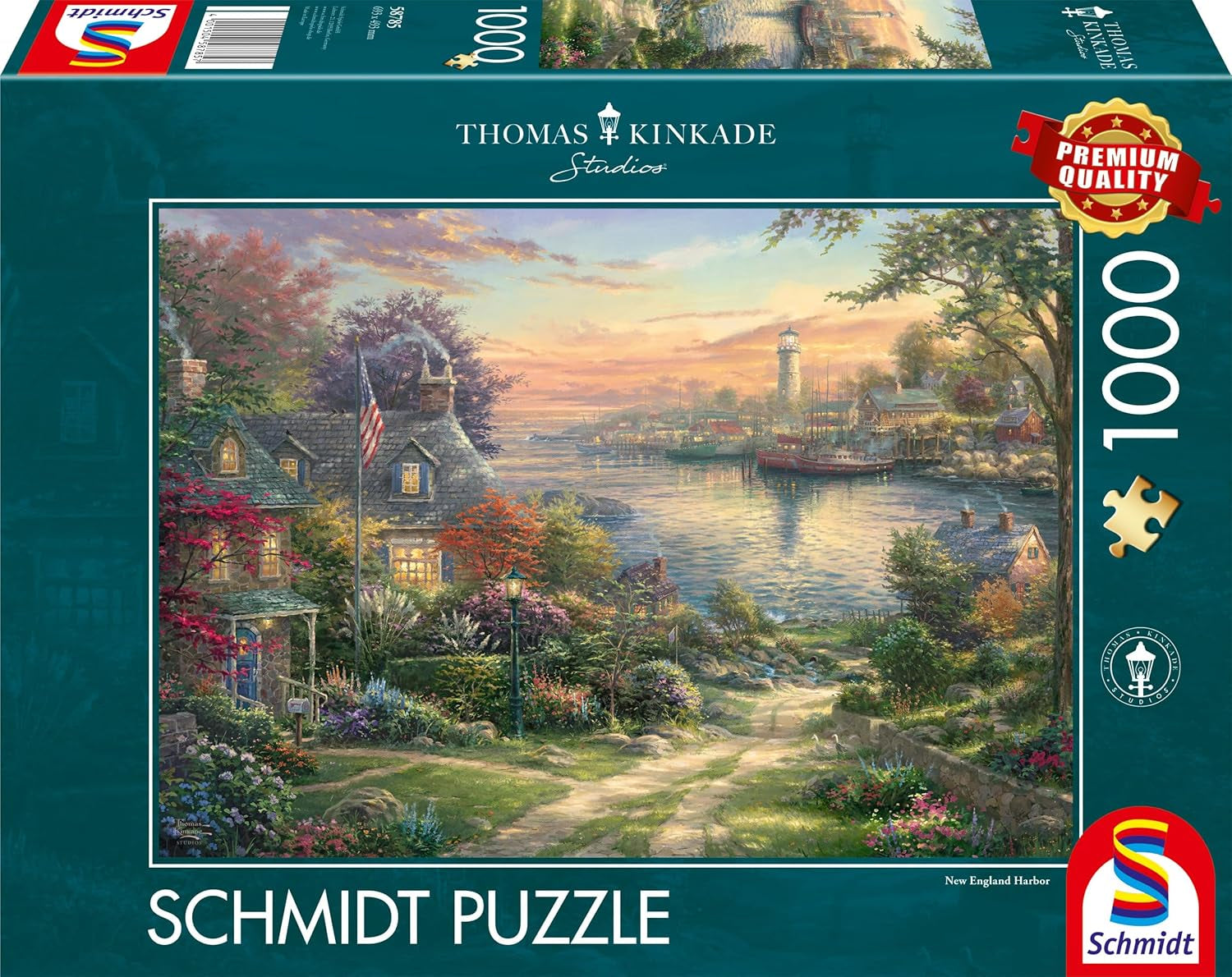 Schmidt Spiele 58785 Thomas Kinkade, New England Harbor, pussel 1000 bitar, färgstarkt Pussel Naty Shop Standardtitel