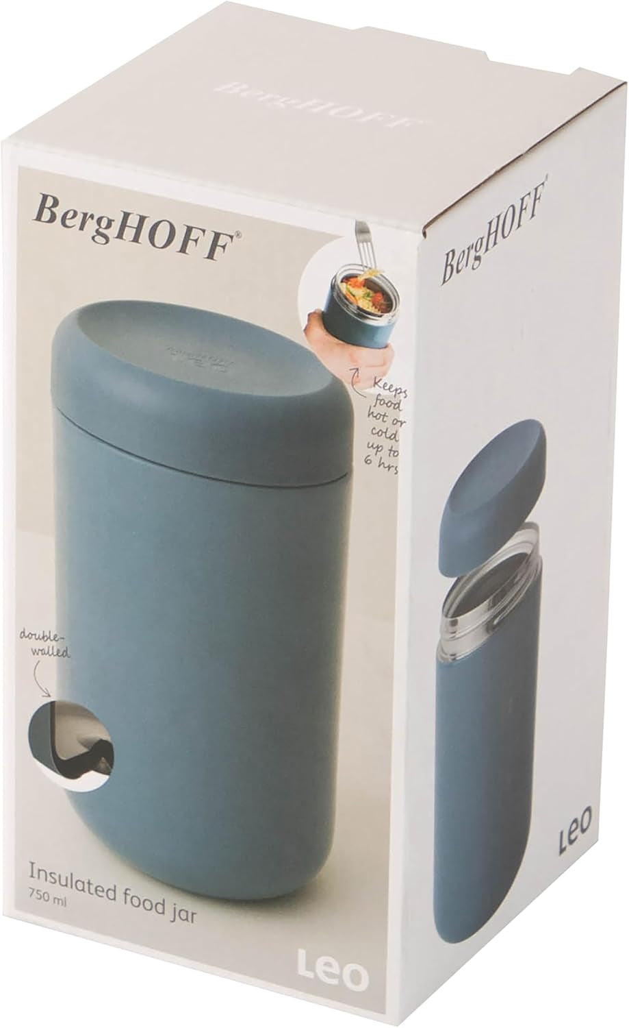 BergHoff isotermisk matbehållare 0,75 l (termisk behållare, håller mat + dryck varm eller kall i upp till 6 timmar, tillverkad av rostfritt stål, värmebevarande behållare, tål diskmaskin) 3950134 Matförvaringslådor Naty Shop