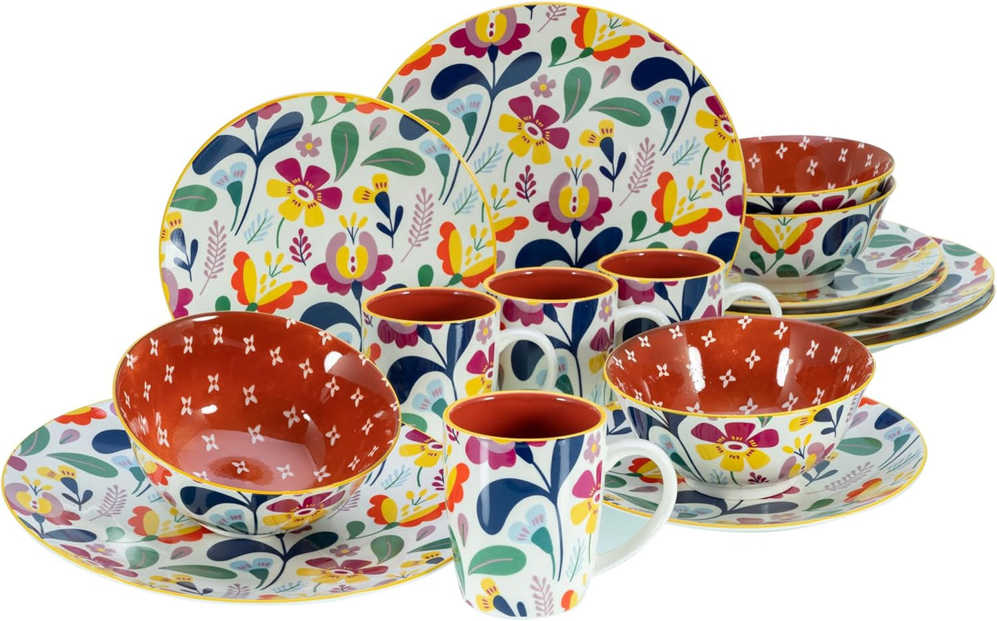 CreaTable, 17407, Folklore-serien, 16-delat servisset för 4, kombinerad porslinsservice, diskmaskin och mikrovågssäker, kvalitetstillverkning