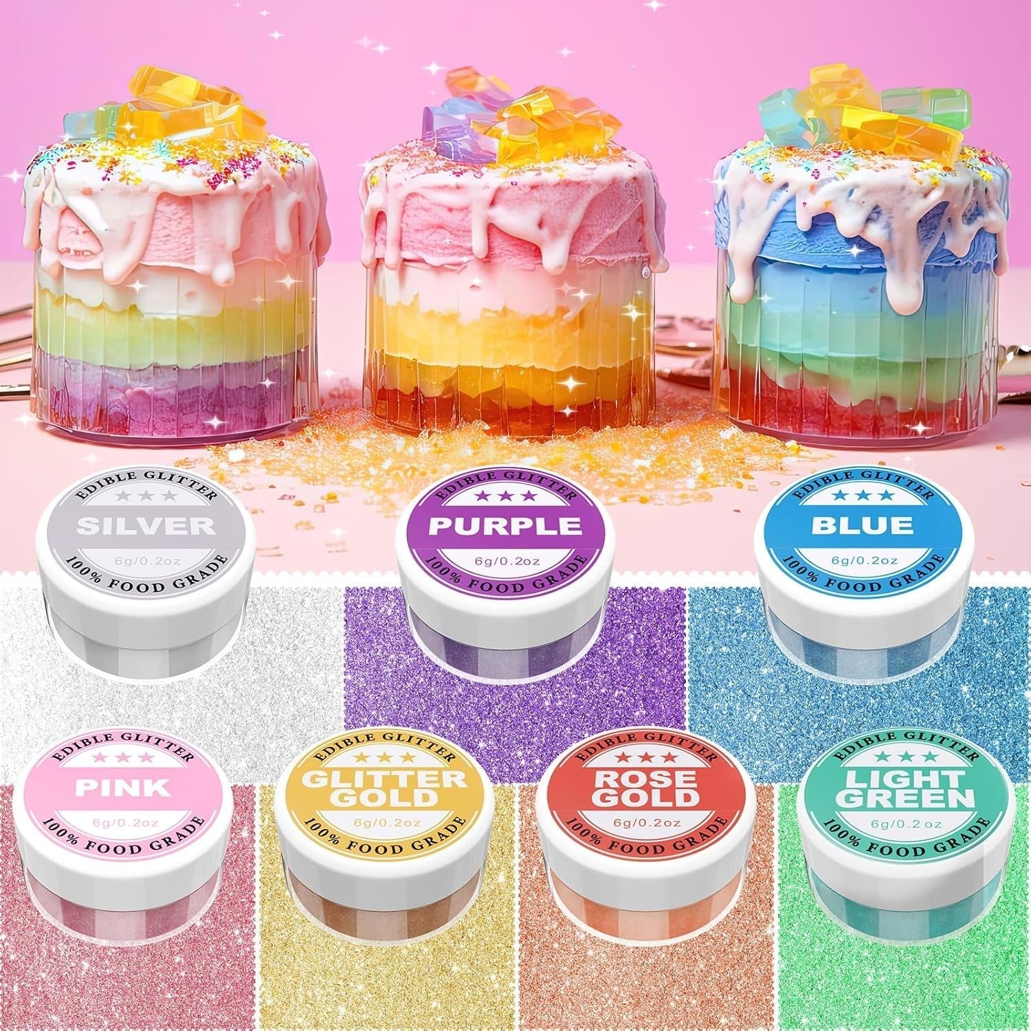 Ätbart glitter - 6G matfärgningspulver för choklad, jordgubbar, muffins, kakor, fondant (guld)