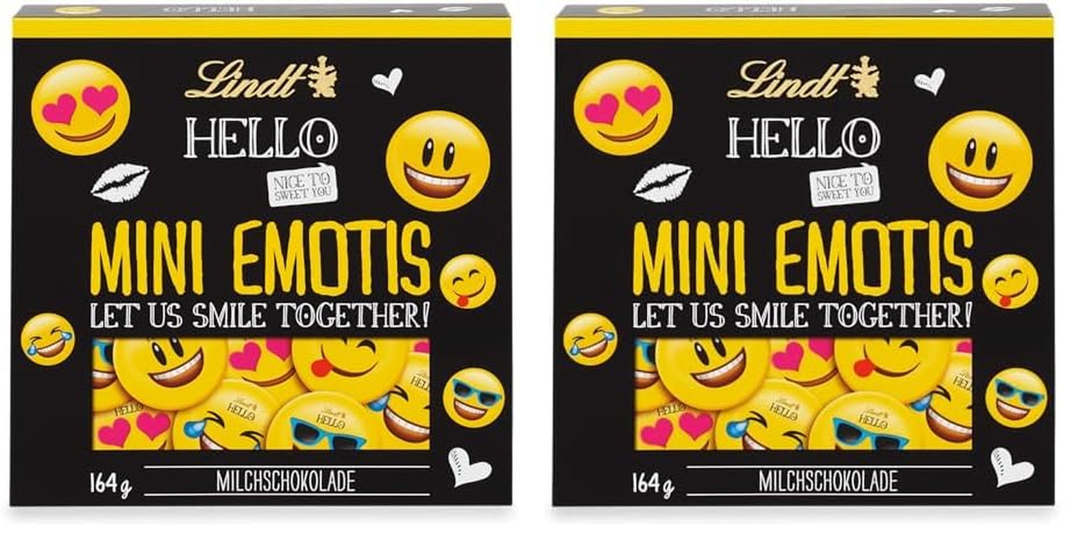 HEJ Mini Choklad Emoticons | 164 g | Ca. 27 coola uttryckssymboler i olika utföranden, gjorda av den finaste mjölkchokladen | Chokladpresent till barn | För dekoration (paket med 2)
