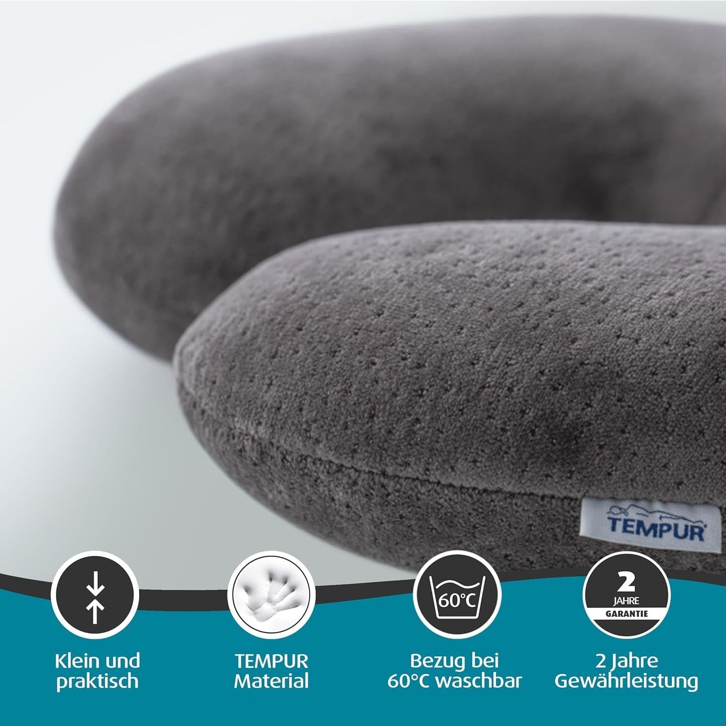 TEMPUR Transit Resekudde Bekväm viskoelastisk nackkudde Material Idealisk för resor med buss, tåg, bil eller flygplan 30 x 28 x 8 cm