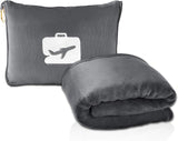 Eversnug resefilt och kudde - mjuk 2 i 1 flygplansfilt med mjukt kuddfodral, handväska och ryggsäckshållare (burgunderröd) resekuddar Naty Shop Grey