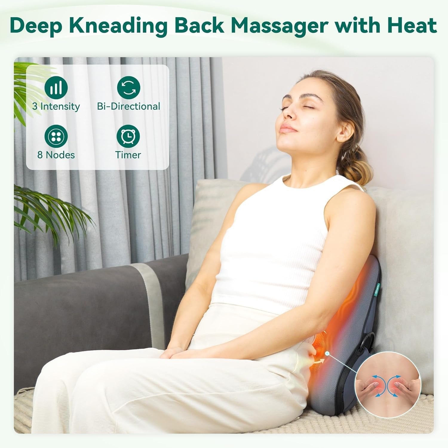 Snailax Ergonomisk Svankstödskudde med Massage och Värme, Memory Foam Shiatsu Ryggkudde, Sittdyna med 3 massageintensiteter | 2 värmenivåer | 3 timers | bekväm sittställning