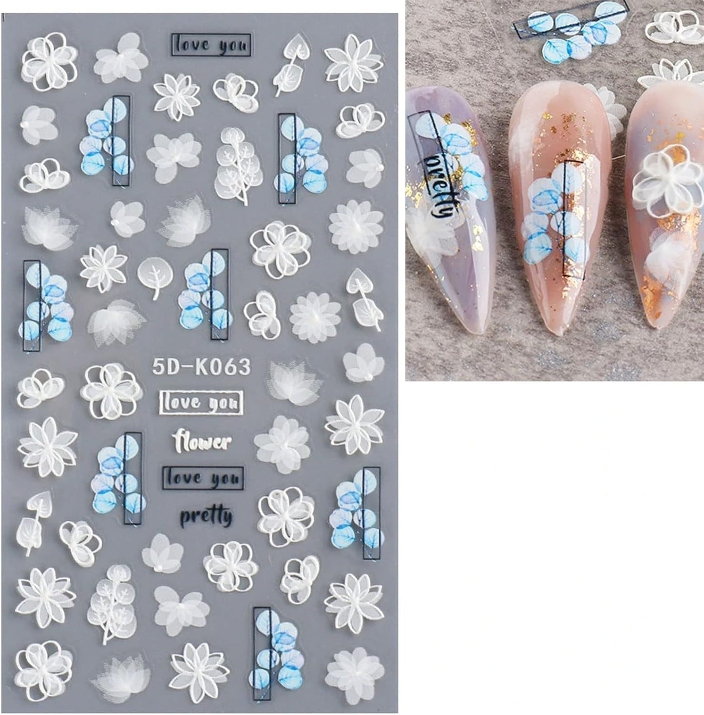JMEOWIO 3D Nagelsticker Blume Frühlings Nail Art Sticker Selbstklebend Nagelaufkleber 5D Stereoskopisk Sommer Bunter Blumen Dekoration Nageldesign Zubehör 4 Blatt
