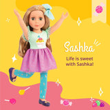 Glitter Girls - Sashka - 36 cm Bewegliche Modepuppe - Blond Haar och gröna Augen - Cupcake-Kleid mit Haarschleife - Glitzerschuhe & Gepunktete-Leggings - 3 Jahre +