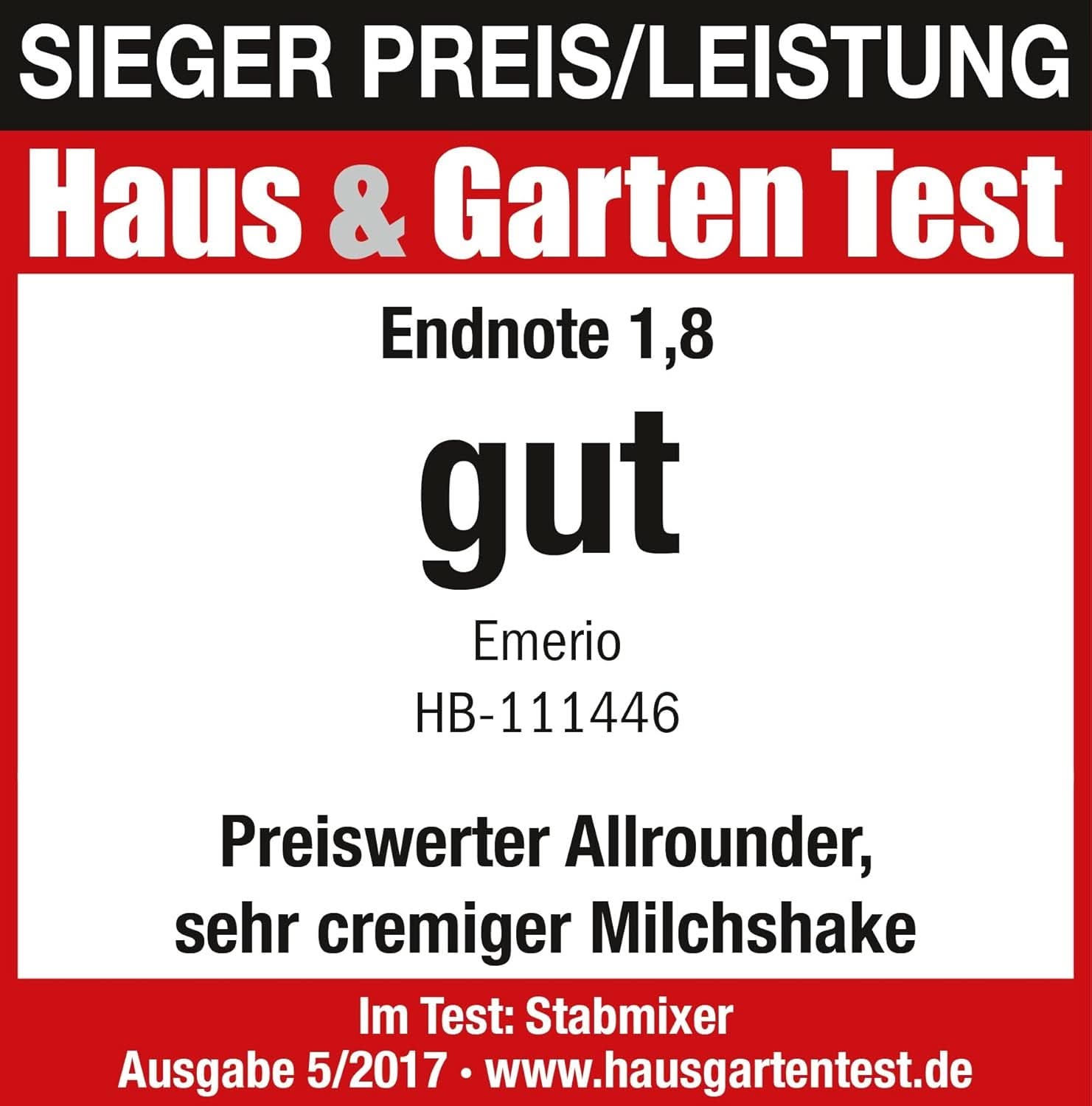 Emerio HB-111446 Stativblandare, TESTSIEGER Preis/Leistung, Gummierter Rutschfester Griff, Edelstahl, Bpa-Frei, Schwarz, 250W Kitchen Naty Shop