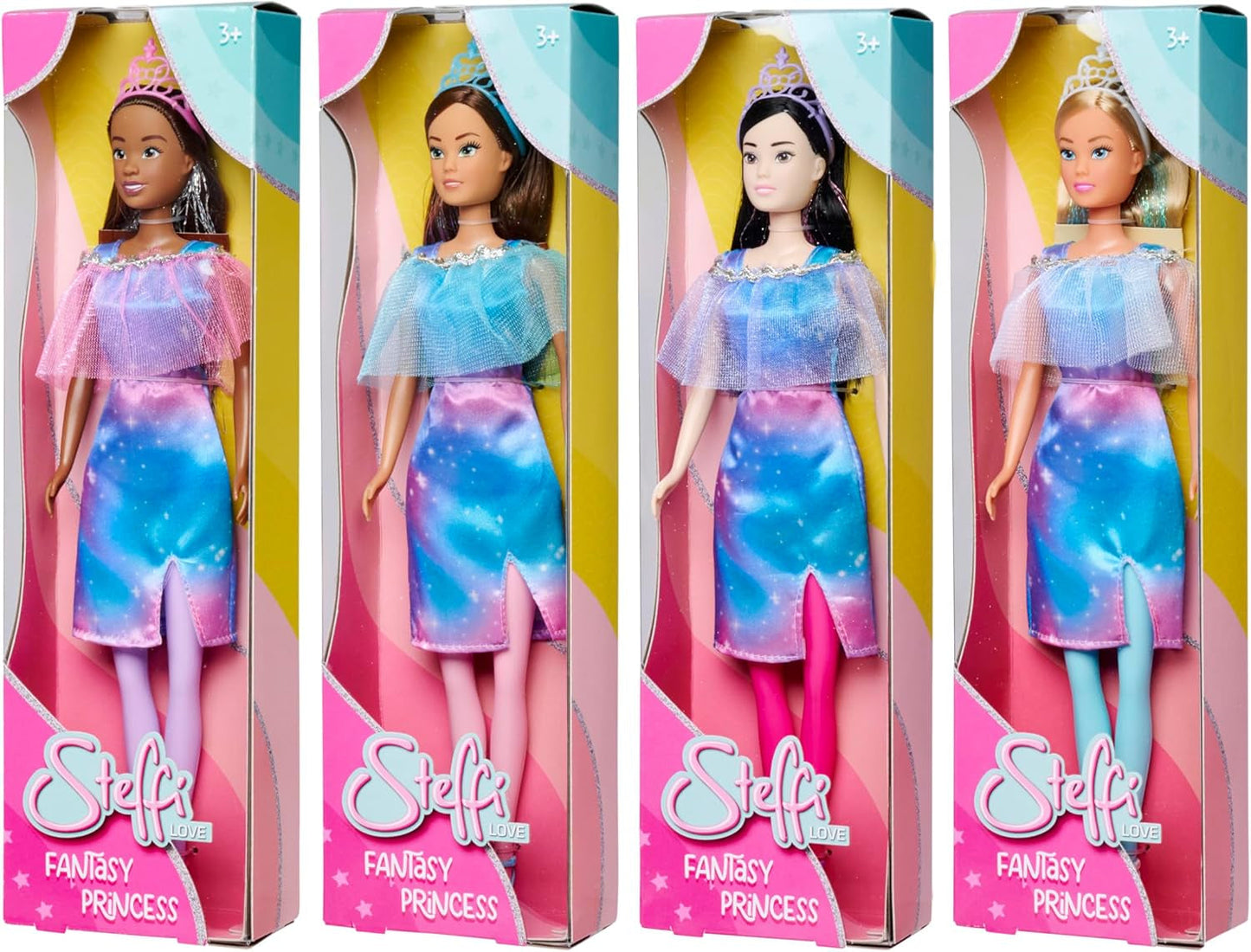 Simba Steffi Love Fantasy Princess, 4 olika färger, endast ett föremål skickat, prinsessdocka med udde och glitterränder, 29 cm, åldrar 3+