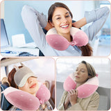 Litimkat Nackkudde för barn Bärbar nackkuddeï¼ŒResekuddeï¼Œ U-formad Memory Foam Kudde Resa Flygplan Bil Tåg Kontor Hem Söt Djurmönster Kuddfodral Avtagbar (Rosa) Cervikala ortopediska kuddar Naty Shop