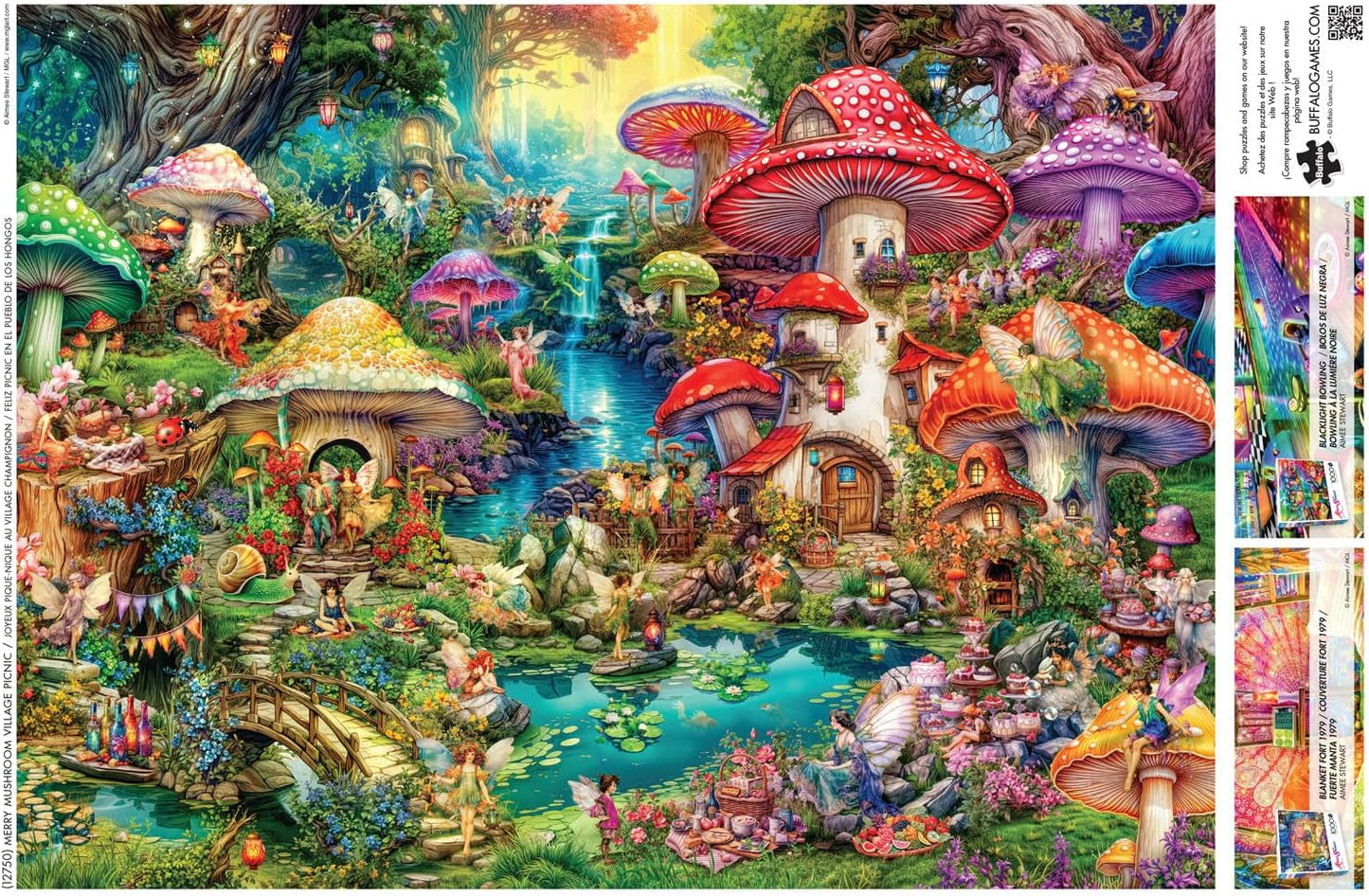 Buffalo Games - Aimee Stewart - Merry Mushroom Village Picnic - 1000 pusselbitar för vuxna, utmanande pussel, perfekt för spelkvällar - Färdiggjorda storlek 26,75 X 19,75 cm Pussel Naty Shop