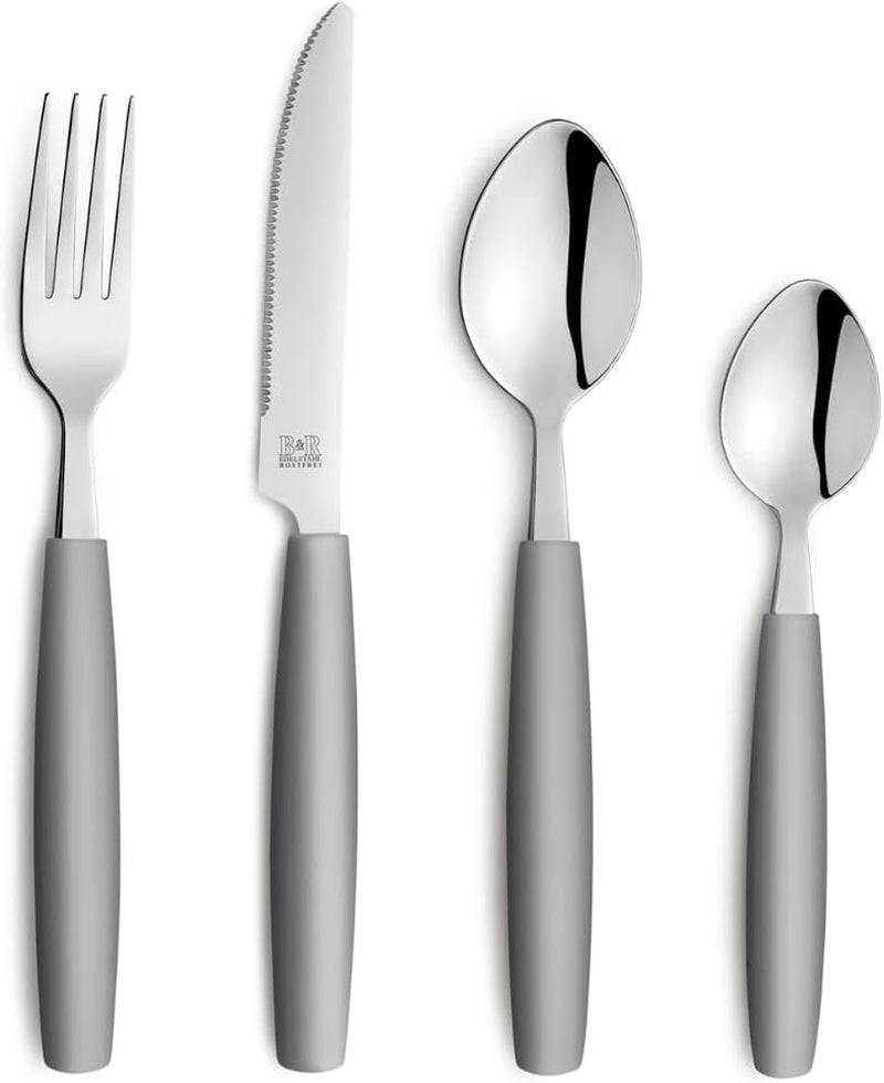 Beckmann & Rommerskirchen 2515 VALOA Besteck Set 4 Person | 16-Teilig | Olja | Spülmaschinenfest | Hochglanzpoliert | Essbesteck: 4X Messer, Gabel, Esslöffel, Kaffeelöffel Kitchen Naty Shop Grau