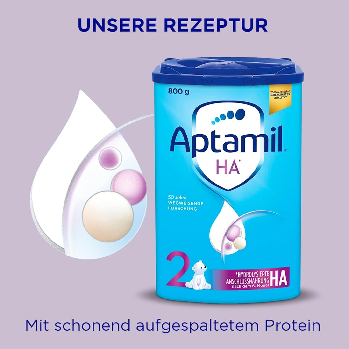 Aptamil HA 2 – Uppföljningsformel efter 6 månader, med Omega 3 och 6, DHA, ARA och ALA, laktosfri, palmoljefri, barnmat, mjölkpulver, 1 x 800 g (förpackning med 4)