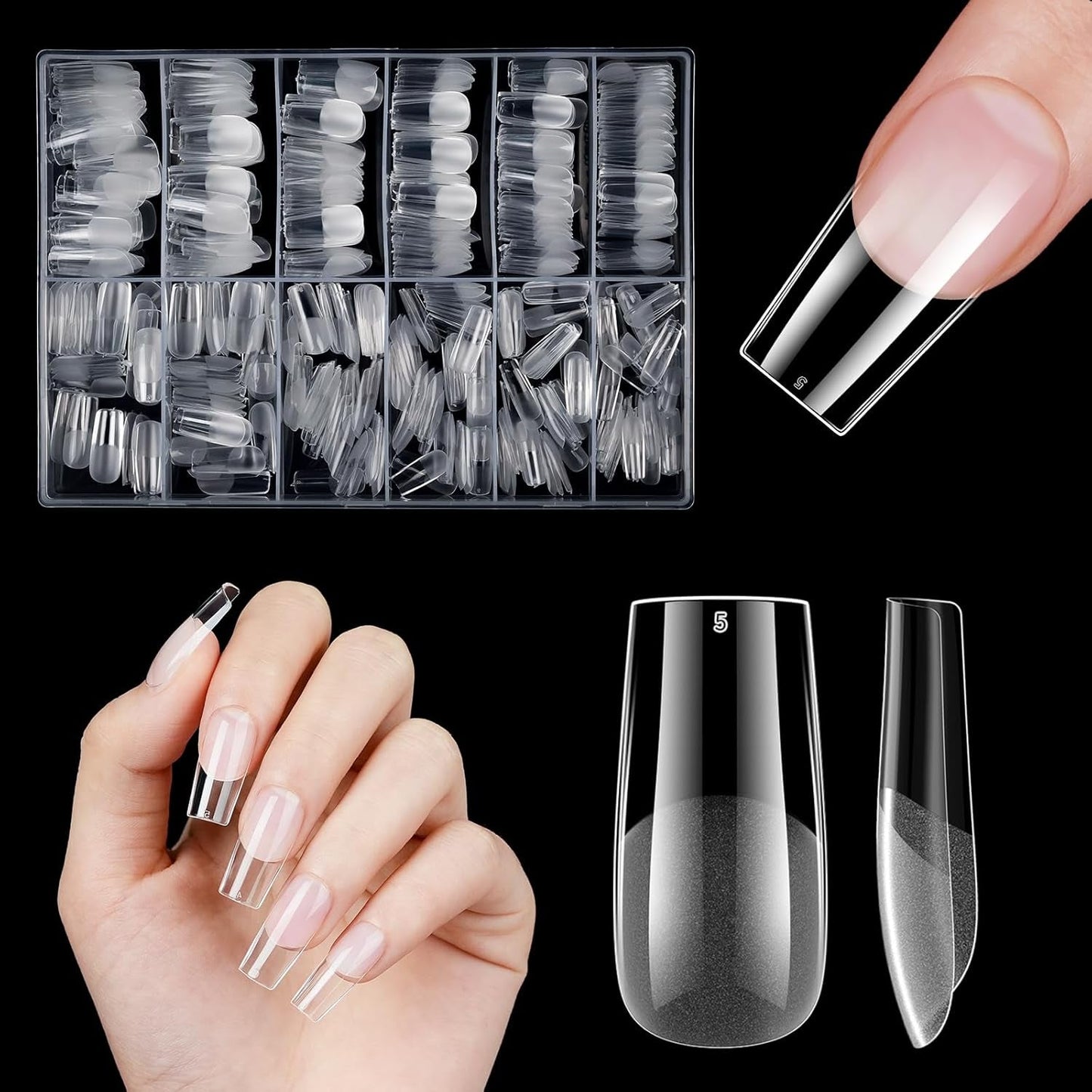 Korta konstgjorda naglar 500st mjuk gel heltäckande Nageltips för gelnaglar 12 storlekar Förpolerade nagelspetsar för gelnaglar Korta konstgjorda naglar Kista Nagelförlängningar Med Box