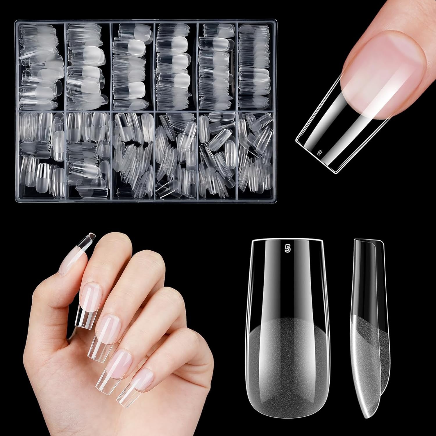 Korta konstgjorda naglar 500st mjuk gel heltäckande Nageltips för gelnaglar 12 storlekar Förpolerade nagelspetsar för gelnaglar Korta konstgjorda naglar Kista Nagelförlängningar Med Box