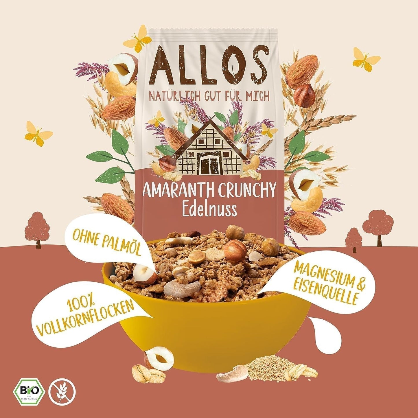 ALLOS Amaranth Crunchy Nobleuss | Ekologisk müsli Nut Oats Cereal för den lilla Cereal Naty Shop