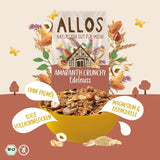 Premium krispig müsli med valnötter och amaranth Allos | Ekologisk müsli | Müsli med nötter | Havregryn | Spannmål till frukost | Vegan | Förpackning om 6 (6 x 400 g)
