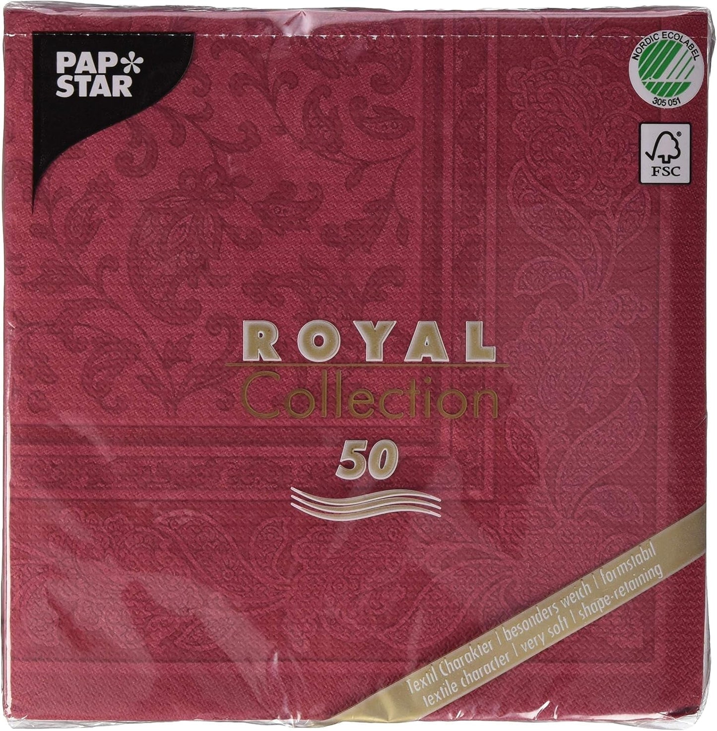 50 servetter "ROYAL Collection" 1/4-faldig 40 Cm X 40 Cm Bordeaux "Ornaments"