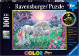 Ravensburger Pussel för barn - 13670 Unicorns in the Moonlight - Unicorn Light Up Pussel för barn 6+ 100 bitar XXL-storlek, Glows in the Dark Pussel Naty Shop Enhörningar i månskenet