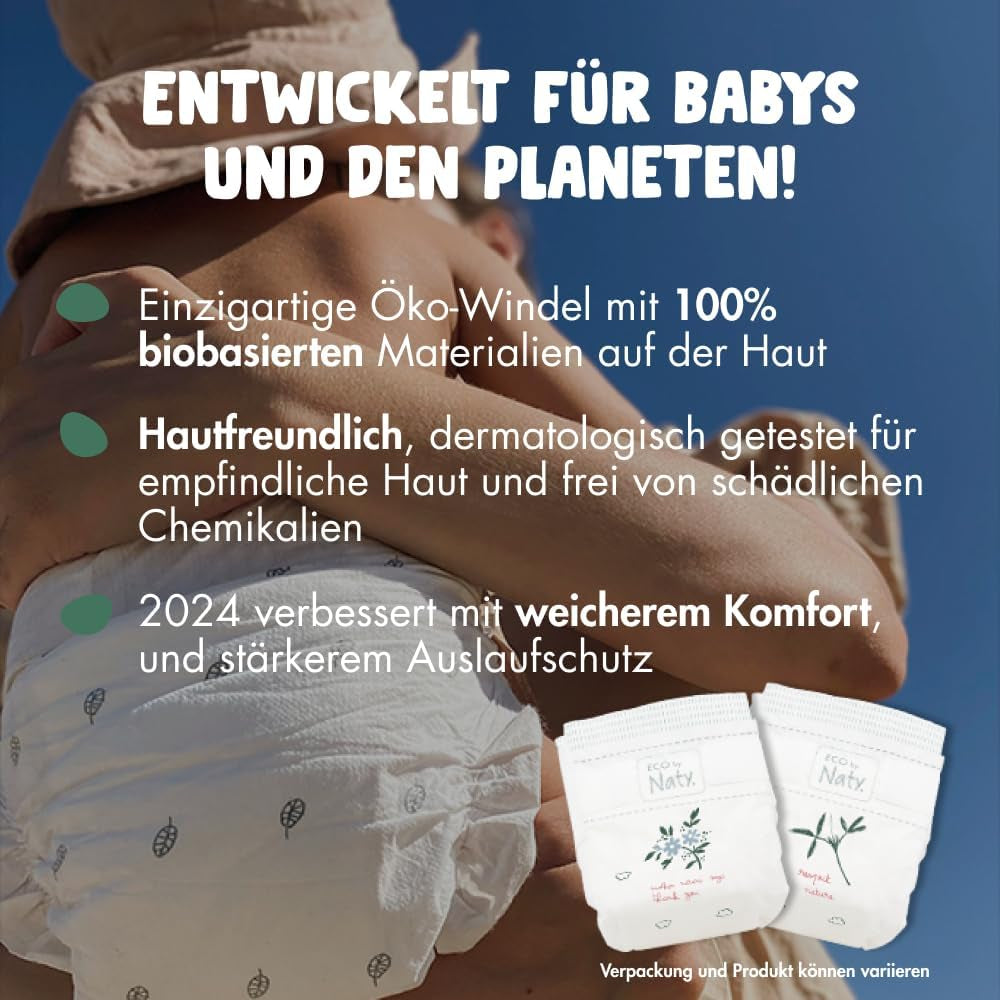 Eco-blöjor Eco från Naty Baby Eco-blöjor - ekologiska förstklassiga blöjor, miljövänliga, gjorda av växtbaserade material, idealiska för känslig babyhud (storlek 5 - 80 st)