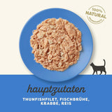 Applaws 100% naturliga Nassfutter für Katzen, Thunfischfilet mit Krabben in Brühe - Packung mit 12 x 70g Beuteln