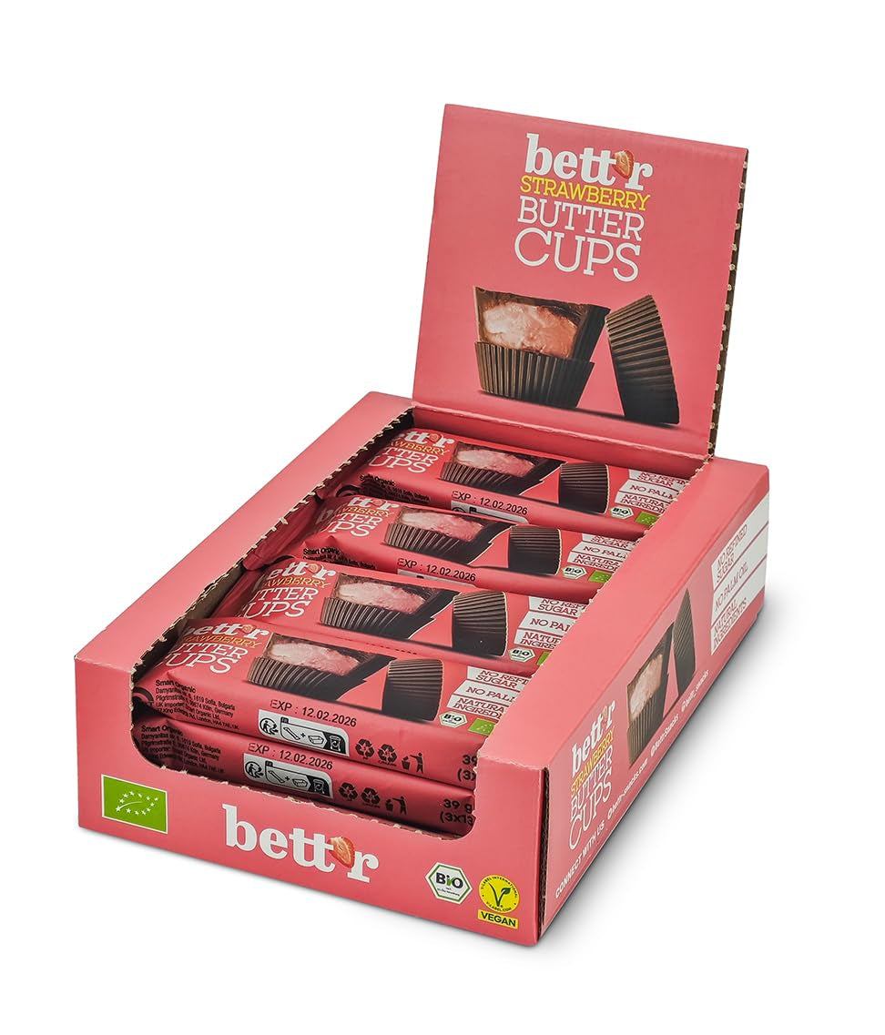 Bett'r Guilt-fria ekologiska hasselnötssmörblommor. 100% vegansk, glutenfri och laktosfri - 12 x 39 g