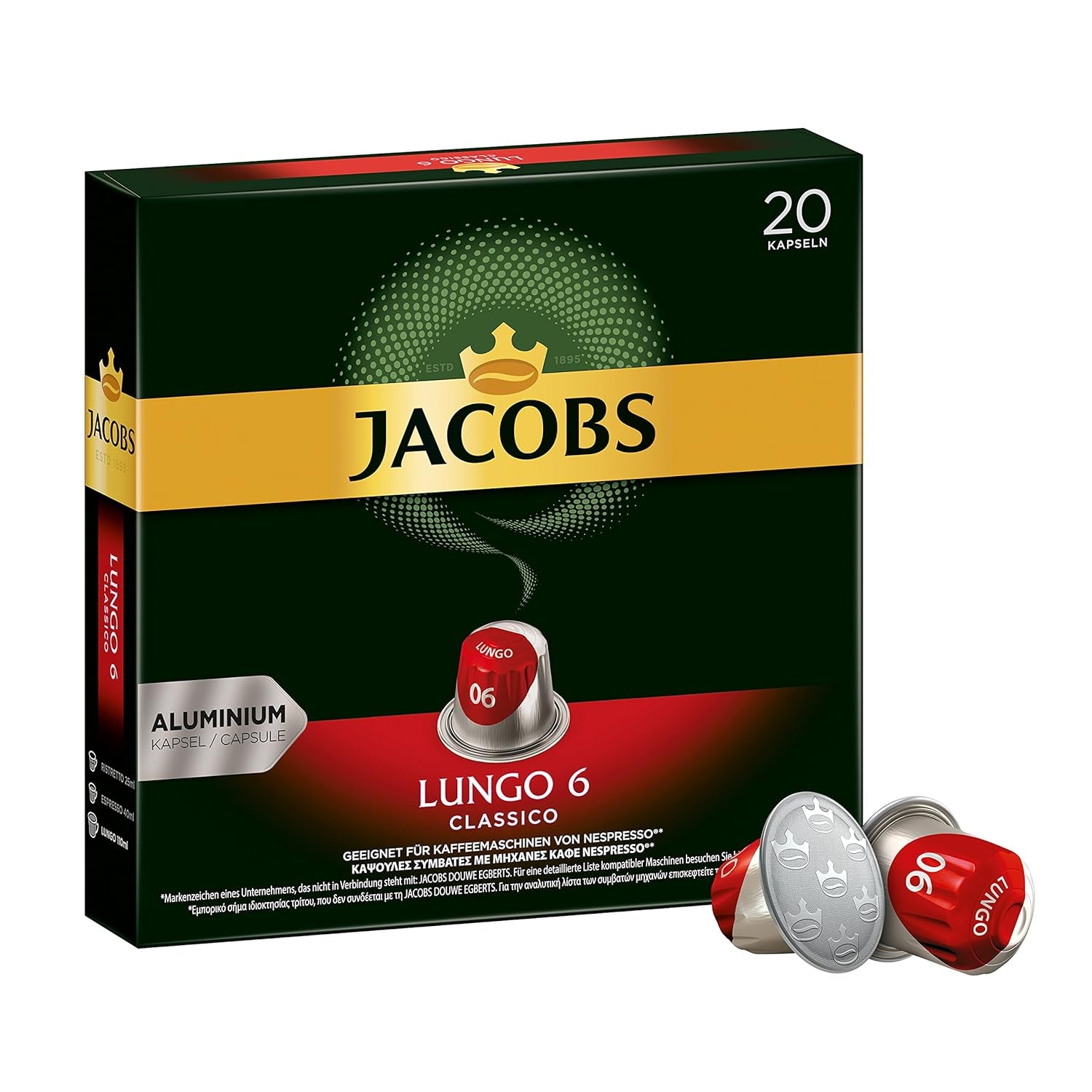 Jacobs Kaffeekapseln Guten Morgen XL Intense - 10er Pack (10 x 20 Getränke) & Kaffeekapseln Lungo Classico, Intensität 6 av 12, 20 Nespresso®* kompatibel Kapseln, 10 x 20 Getränke