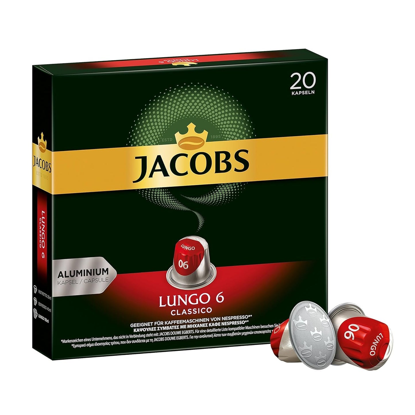 Kaffeekapseln Lungo Classico, Intensität 6 av 12, 20 Nespresso®* kompatibel Kapseln, 10 x 20 & Kapseln Espresso Classico, Intensität 7 100 Nespresso®* kompatibel Kaffeekapseln, 10x10 Getränke