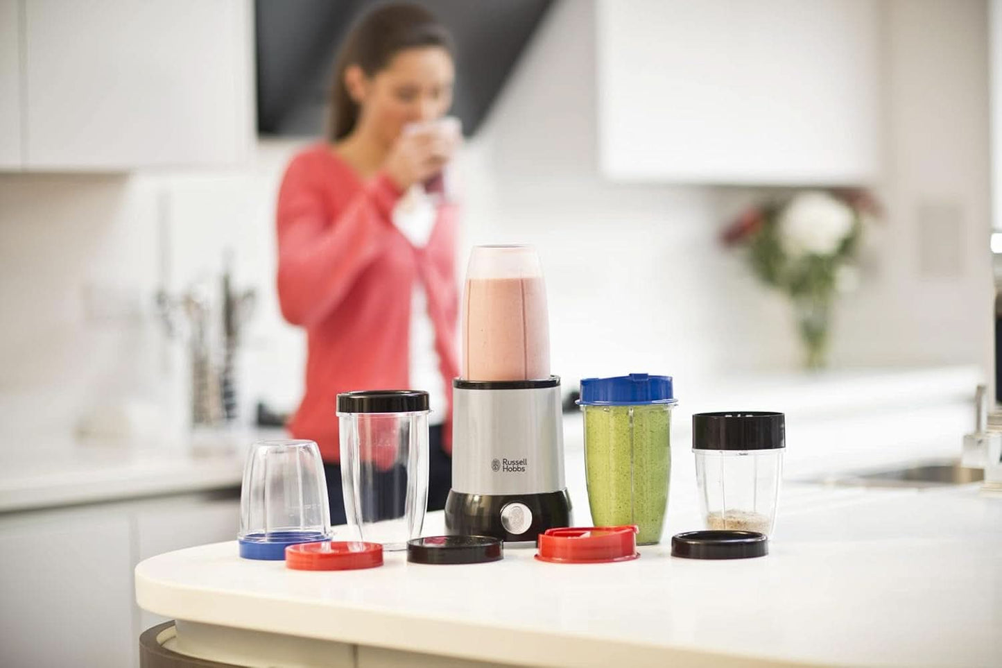 Russell Hobbs Mixer [Multifunktions- Standmixer] Nutriboost (inkl. 5 Bpa-Freie Und Spülmaschinengeeignete Behälter + Deckel, 22 000 U/Min, 0,9 Ps-Motor) Elektrisk, Smoothie-Maker 23180-56 Kitchen Naty Shop