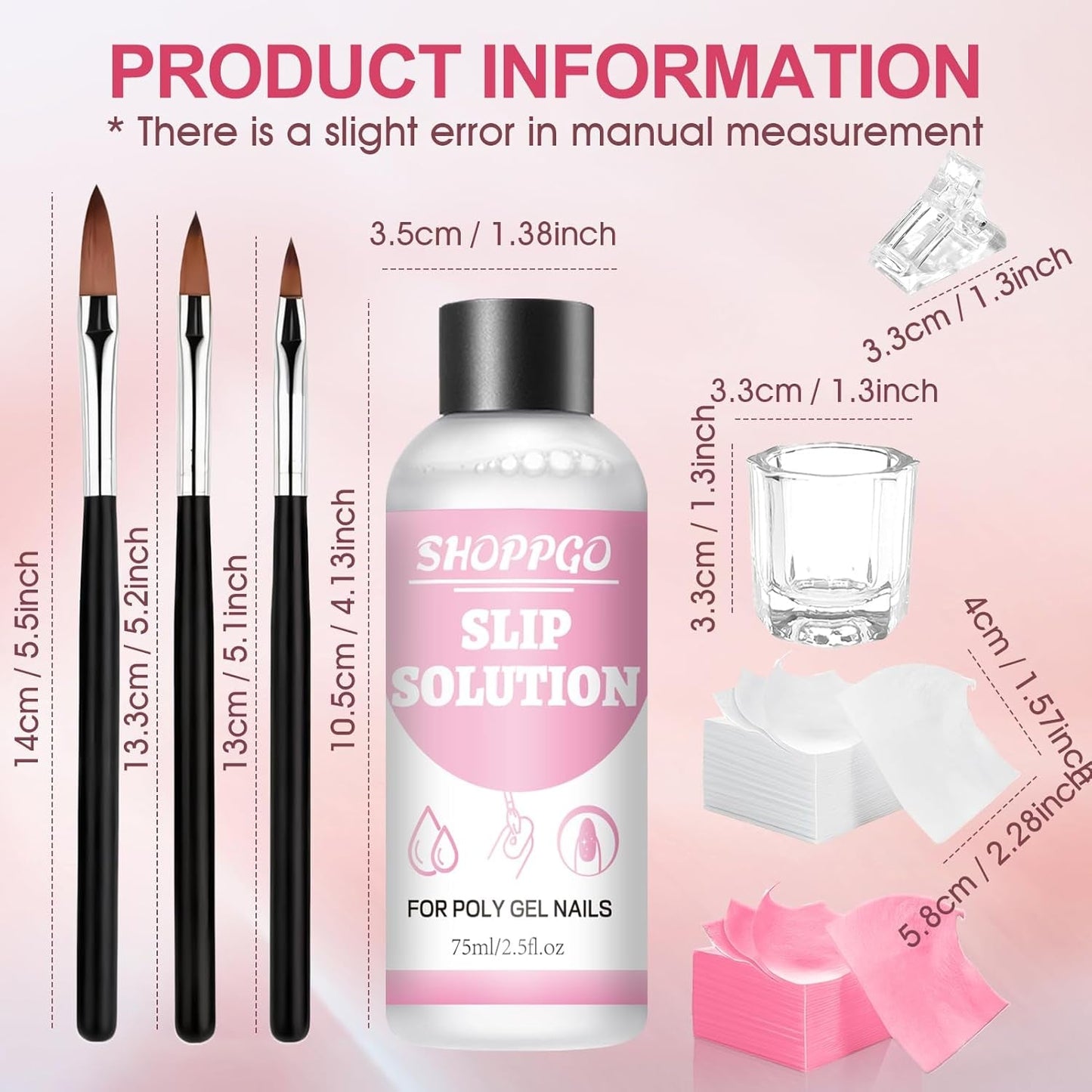 Polygel Straightening Solution, Polygel Slip Solution Nail Kit, Straightening Solution 75 ml, Innehåller 5 Nagelspetsklämmor, 3 Nagelborstar, 1 Crystal Cup, 100 rengöringsark