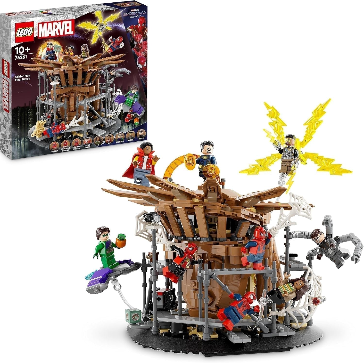 LEGO 76261 Marvel Spider-Man's Big Showdown, Spider-Man: No Way Home set med 3 minifigurer Peter Parker plus Green Goblin, Electro, Sandman, Ned, Doctor Strange och MJ, samlarmodell Byggset Besuche den LEGO-Store Single