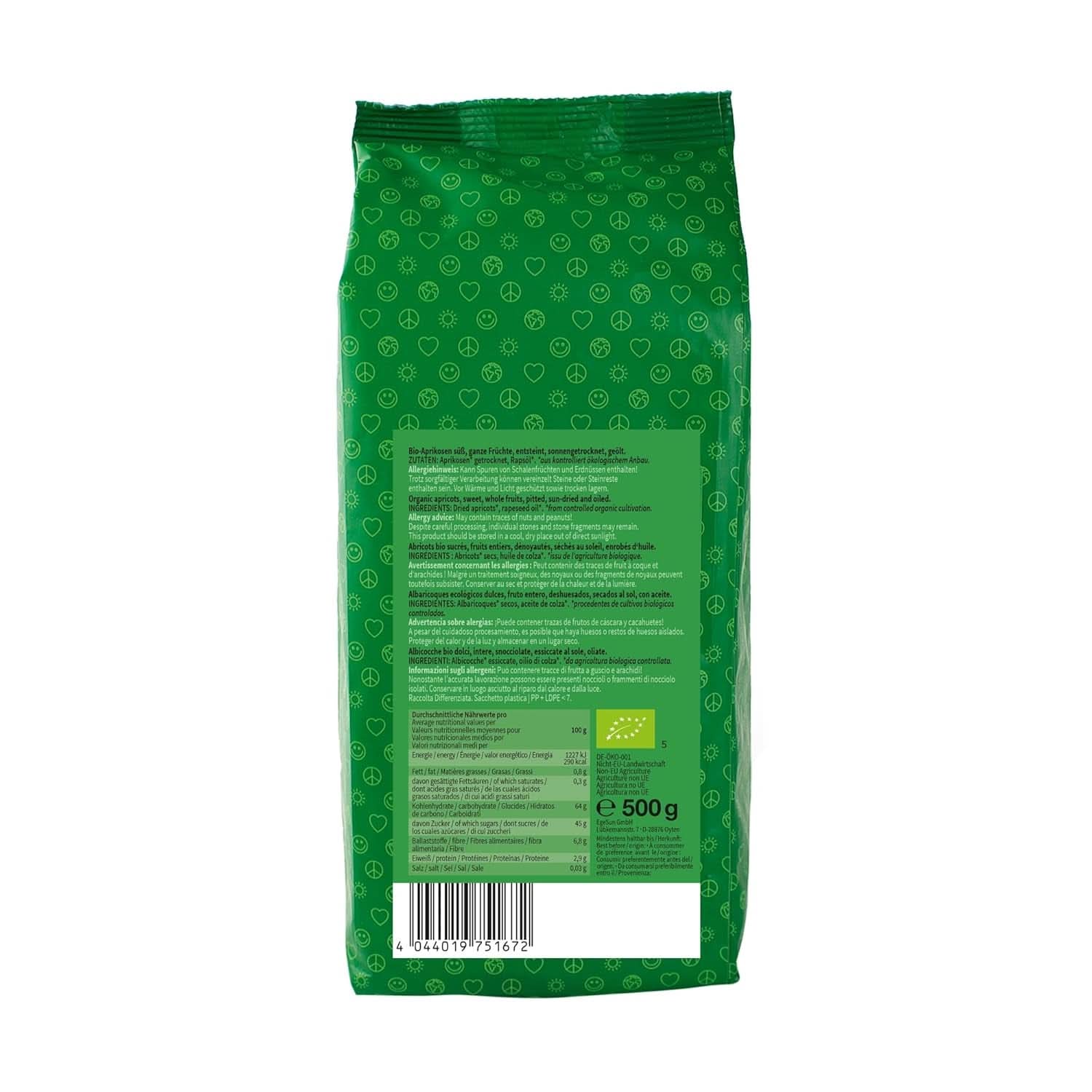 Mundo Feliz, Torkade aprikoser med gropar från ekologisk odling, 2 x 500 gram Torkade produkter Naty Shop